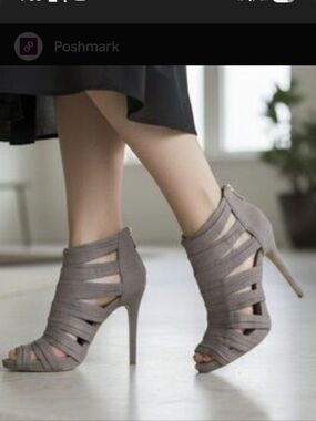 BCBGeneration Women's Taupe Strappy High Heel Sandal 7.5